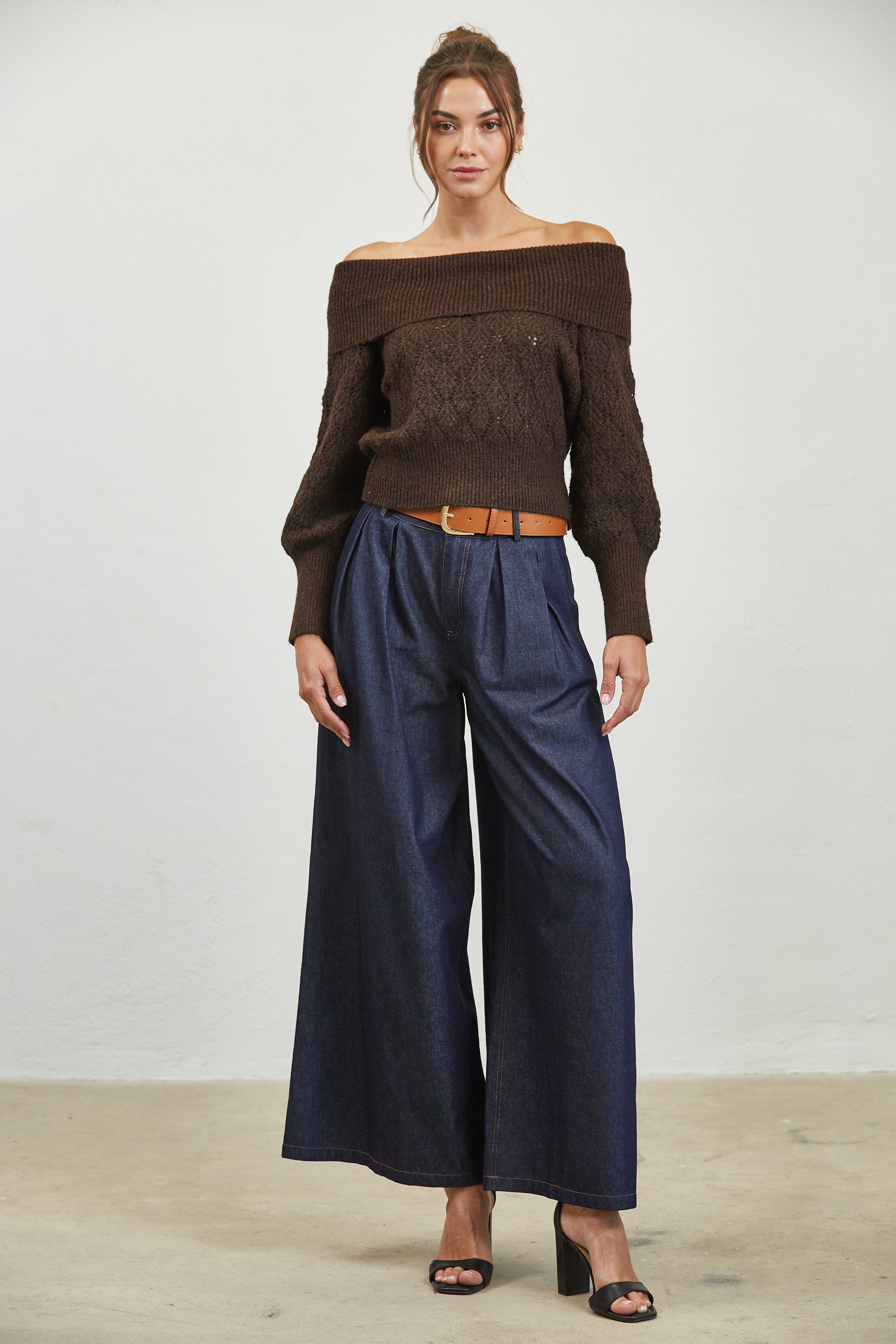 Off Shoulder Pattern Sweater - brown, womens sweater collection