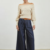 Off Shoulder Pattern Sweater - ivory, womens sweater collection
