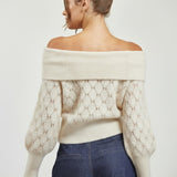 Off Shoulder Pattern Sweater - ivory, womens sweater collection