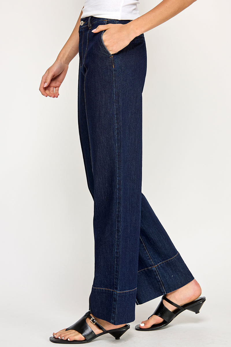 High Rise Wide Leg Denim Pant - Dark Denim, Women's Bottoms Collection