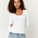 Scoop Neck Long Sleeve - White, Women's Tops Collection
