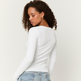 Scoop Neck Long Sleeve - White, Women's Tops Collection
