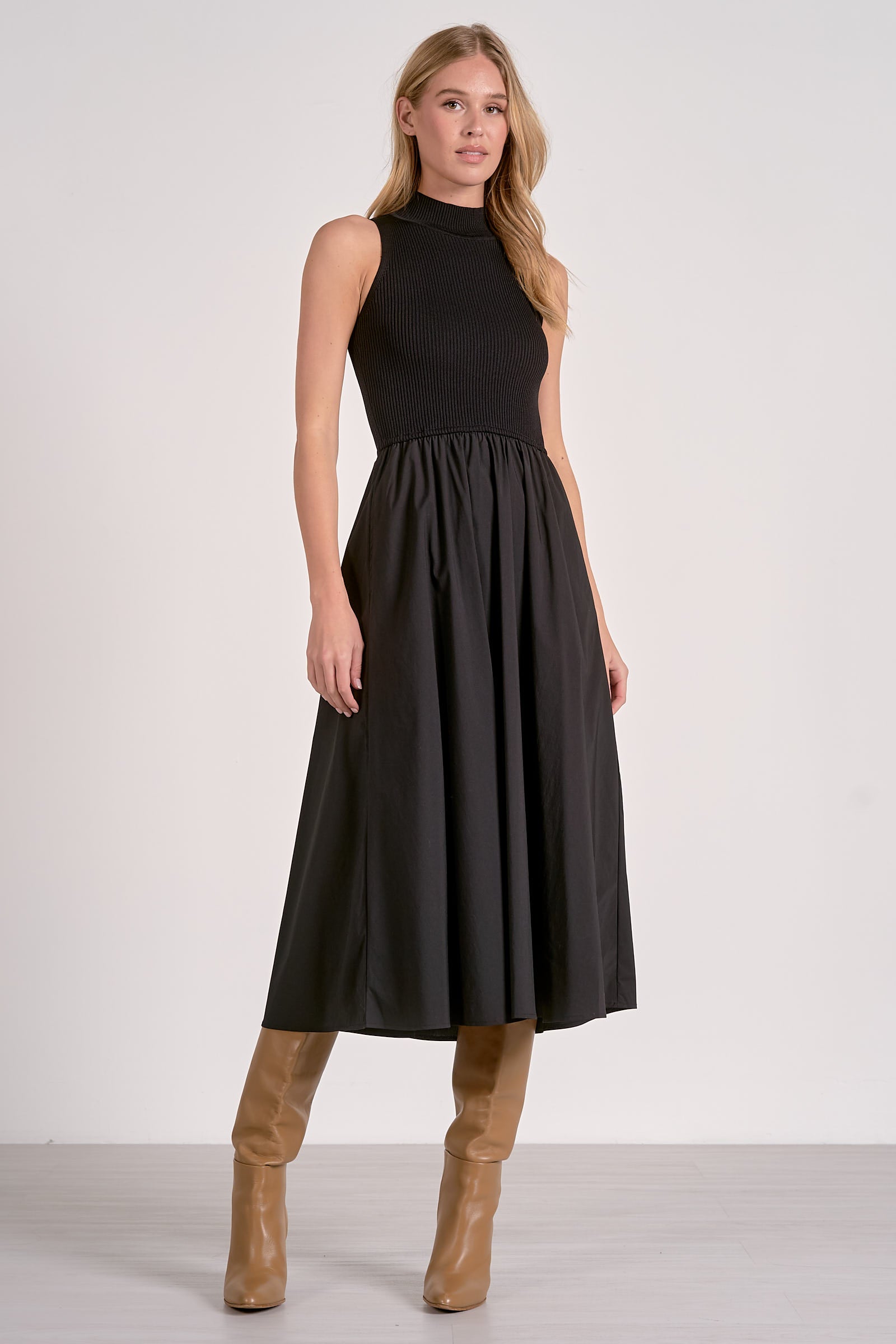 Mock Neck Maxi Dress - black, womens dress collection