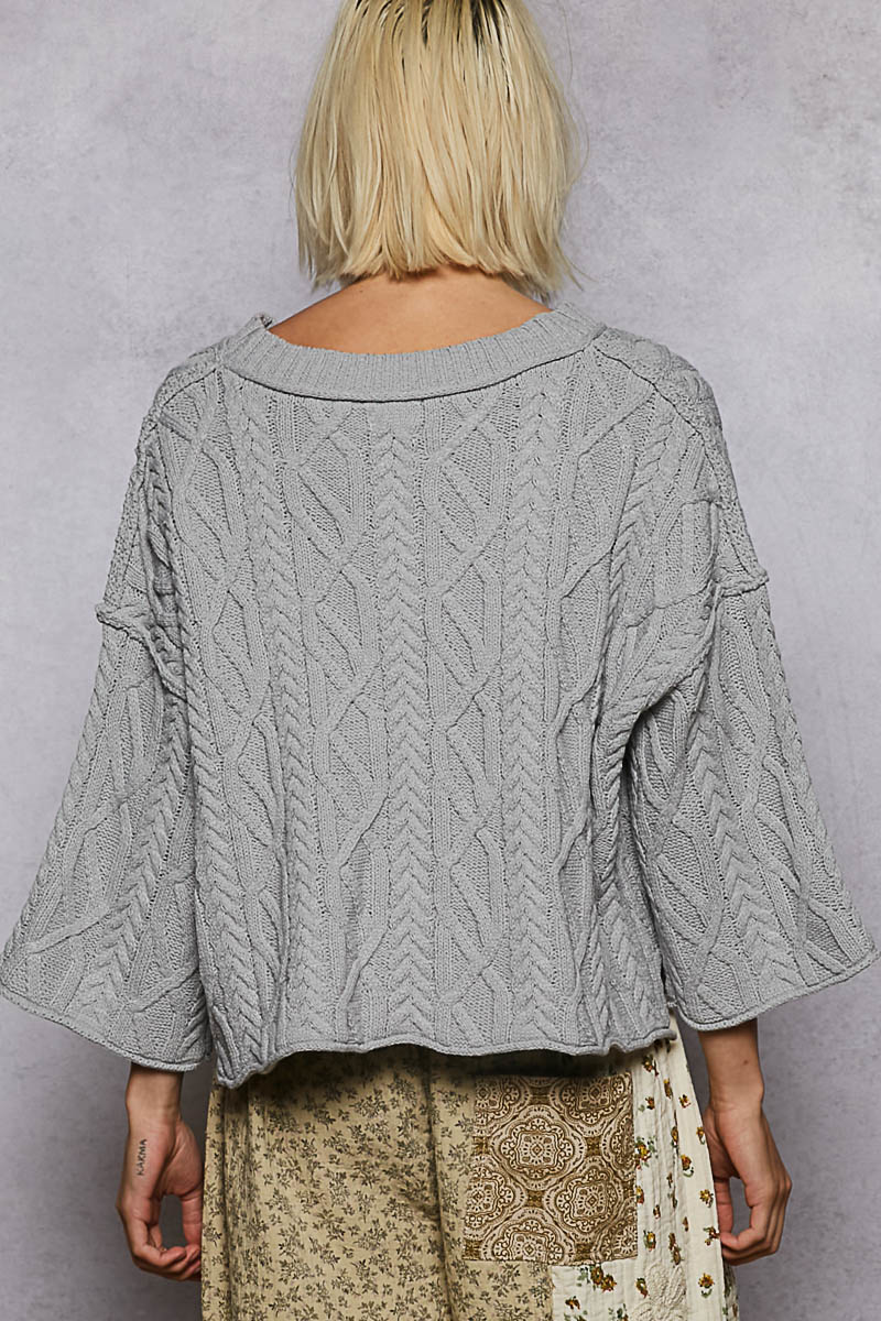 Bell Sleeve Chunky Sweater - Heather Grey, Women's Tops Collection