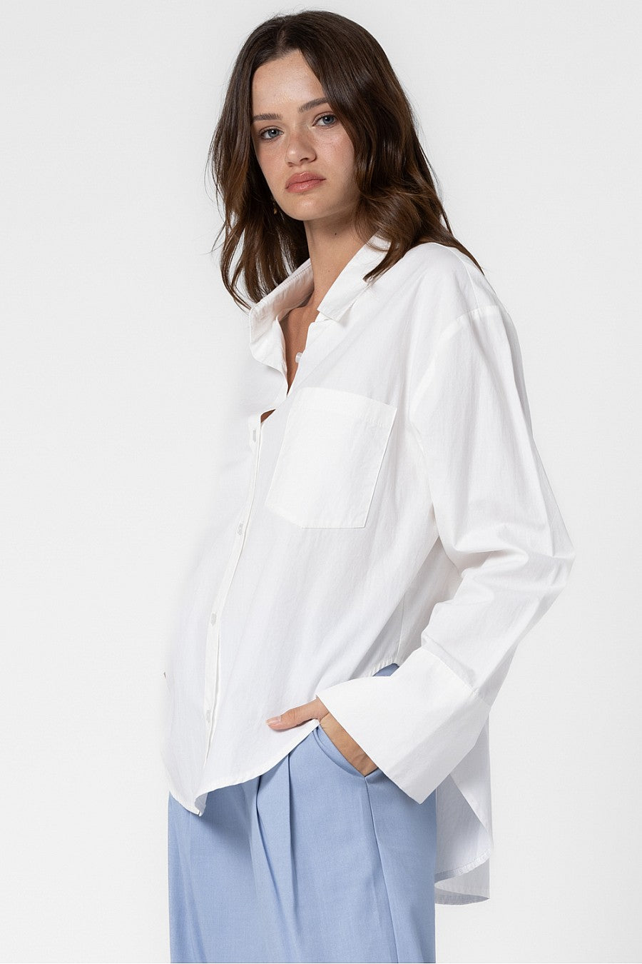 Long Sleeve Button Up Shirt - Off White, Women's Tops Collection