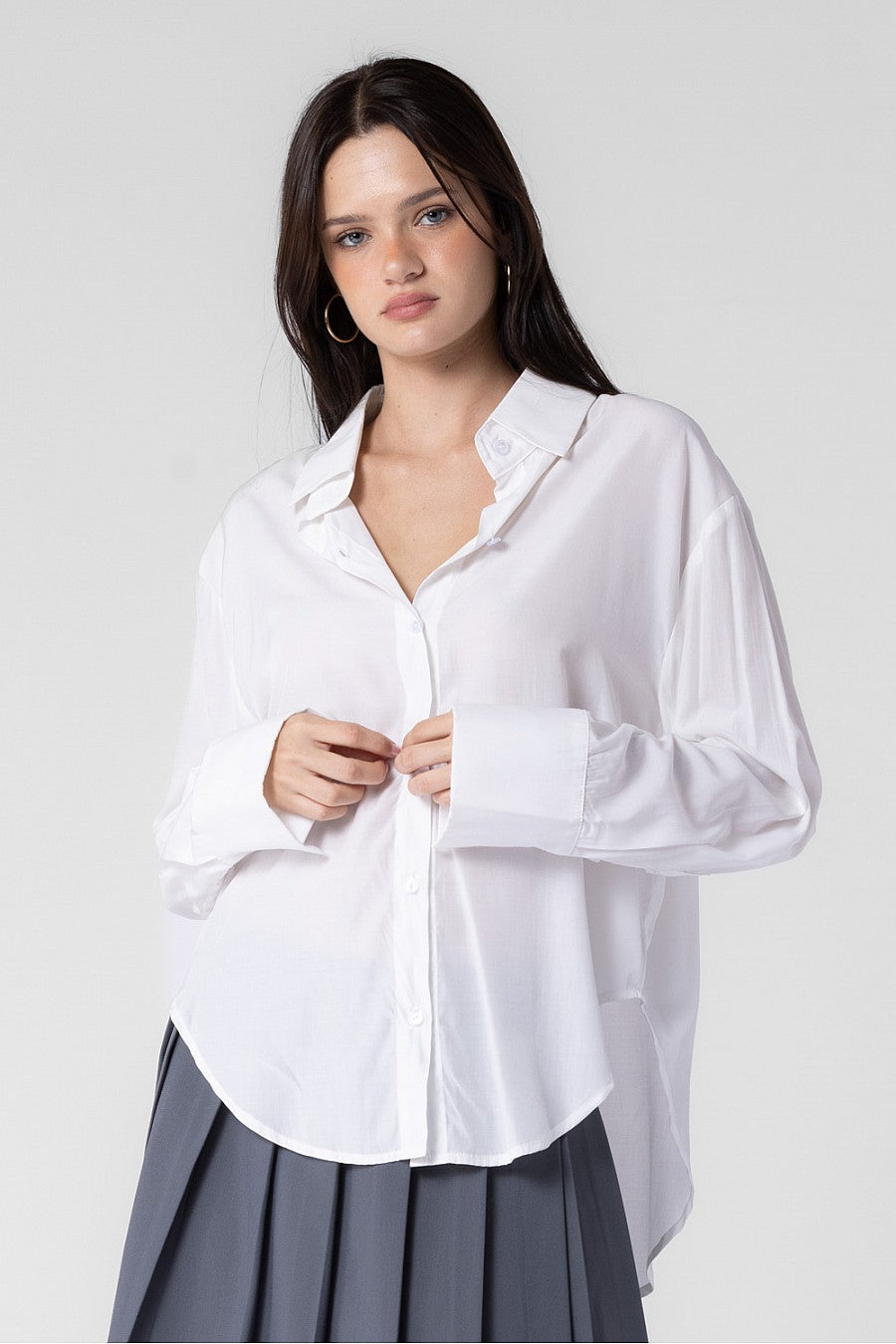 Long Sleeve Button Down Top - Off White, Women's Tops Collection