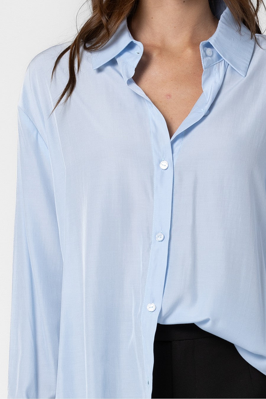 Long Sleeve Button Down Top - Powder Blue, Women's Tops Collection