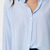 Long Sleeve Button Down Top - Powder Blue, Women's Tops Collection