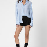 Long Sleeve Button Down Top - Powder Blue, Women's Tops Collection