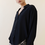 Long Sleeve Button Down Top - Black, Women's Tops Collection
