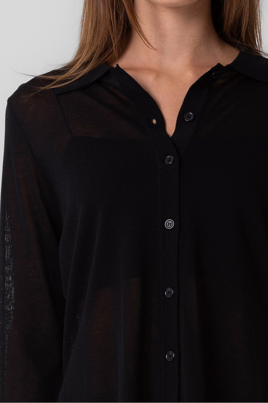 Thin Button Down Cardigan Top - Black, Women's Tops Collection