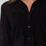 Thin Button Down Cardigan Top - Black, Women's Tops Collection