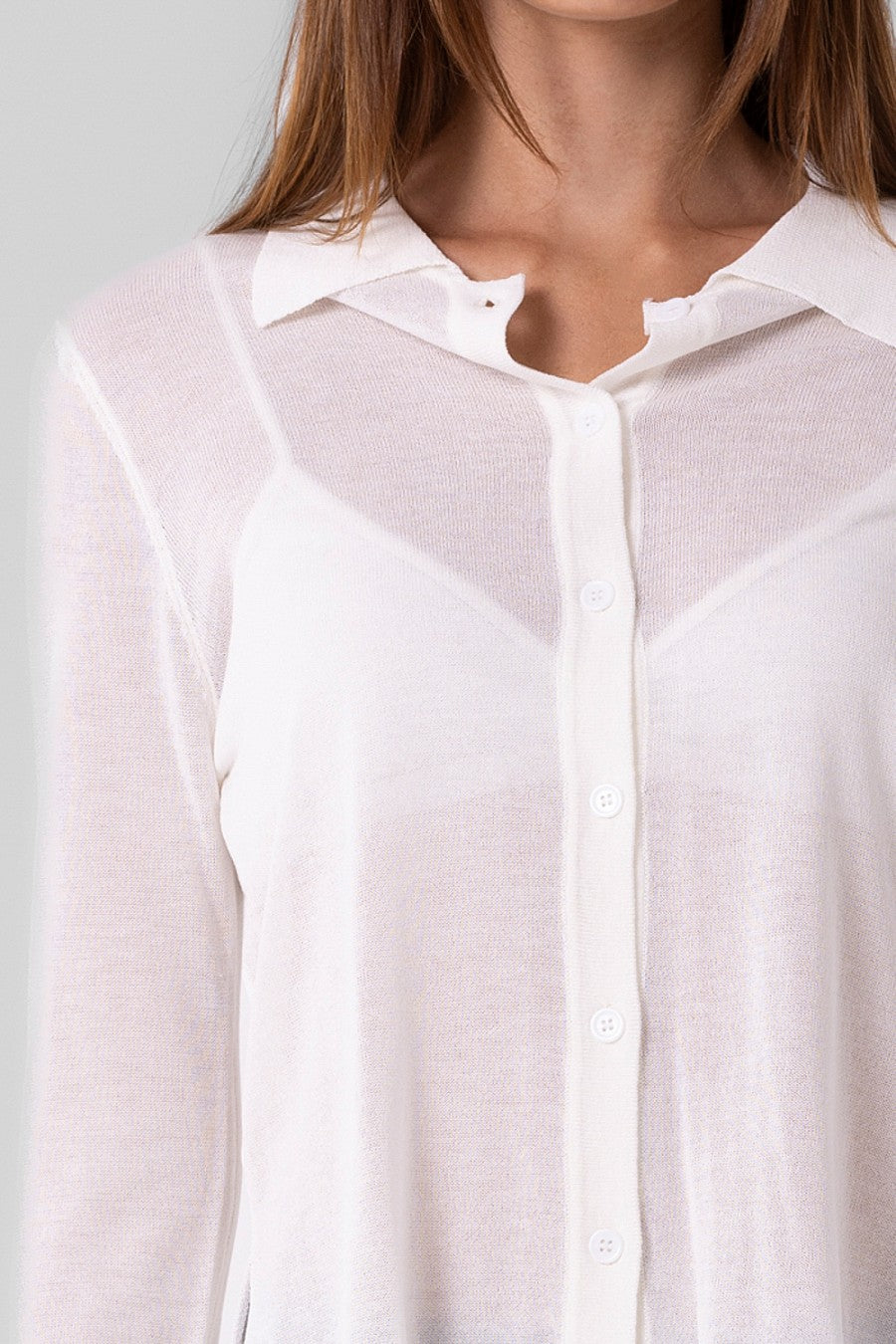 Thin Button Down Cardigan Top - Ivory, Women's Tops Collection