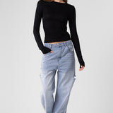 Shirred Basic Long Sleeve - Black, Women's Tops Collection