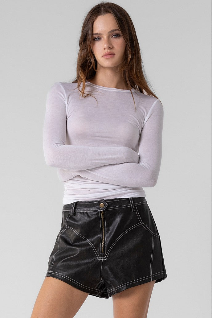 Shirred Basic Long Sleeve - Off White, Women's Tops Collection
