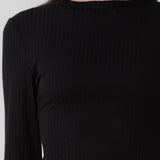 Ribbed Long Sleeve Top - Black, Women's Tops Collection