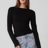 Ribbed Long Sleeve Top - Black, Women's Tops Collection