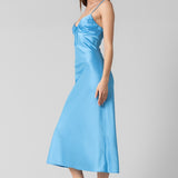Satin Ribbon Detail Midi Dress - Blue, Women's Dresses Collection