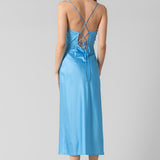 Satin Ribbon Detail Midi Dress - Blue, Women's Dresses Collection