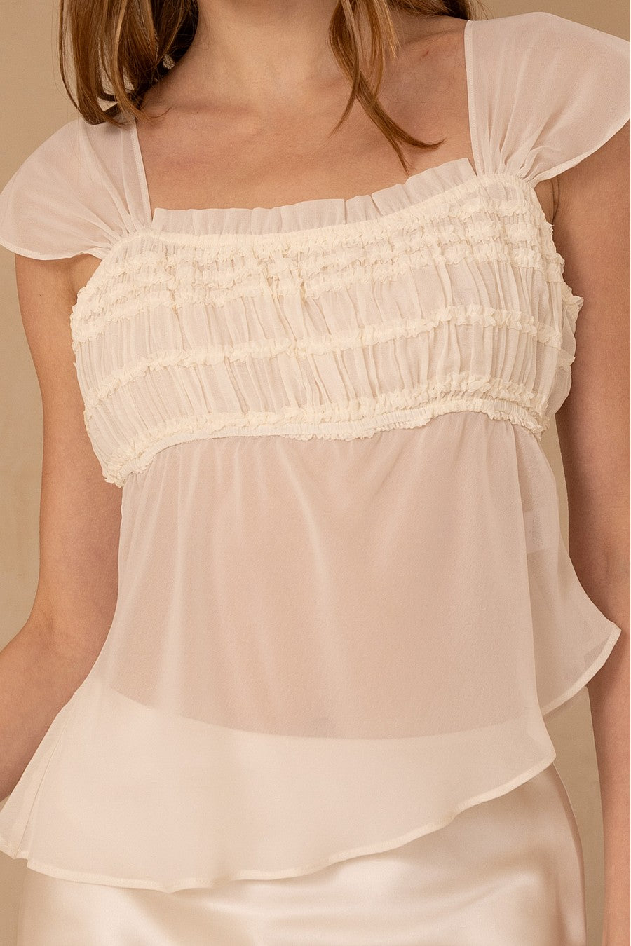 Chiffon Ruffle Top - Cream, Women's Tops Collection
