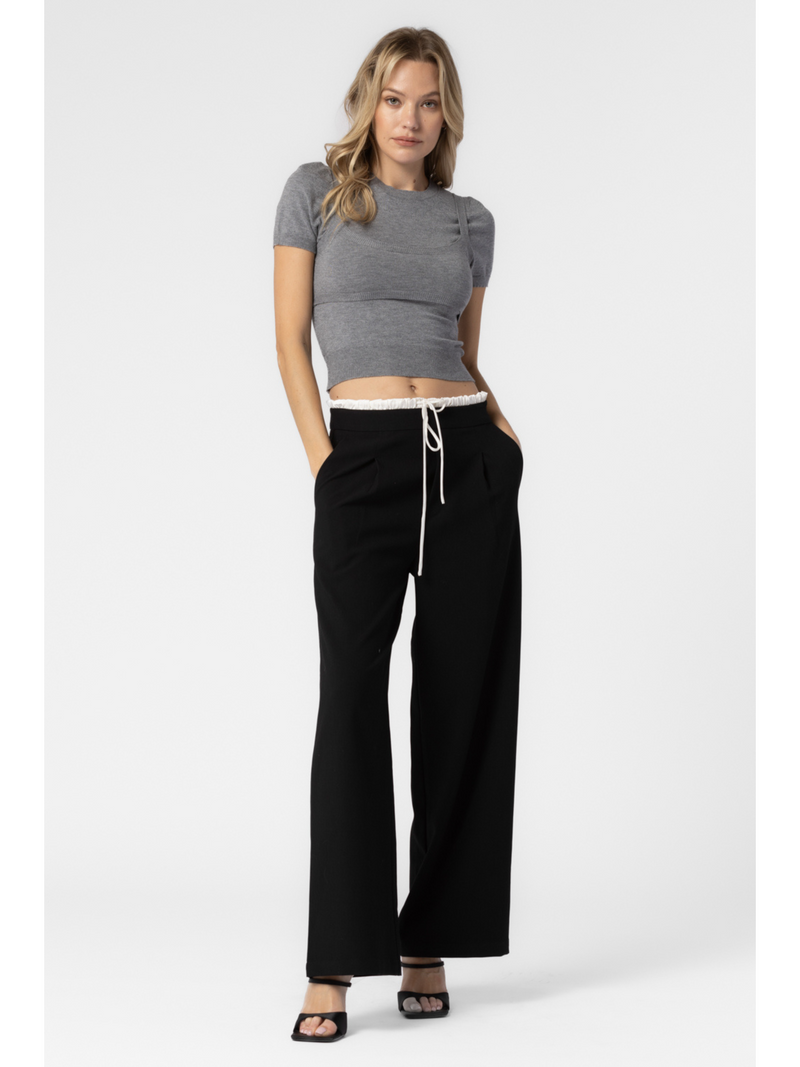 Relaxed Fit Dress Pants With Satin Cinch – Ruby and Jenna