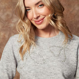 Rhinestone Bow Pullover - grey, womens sweater collection