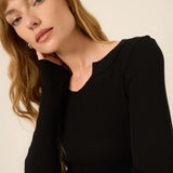 Notch Neck Long Sleeve - Black, Women's Tops Collection