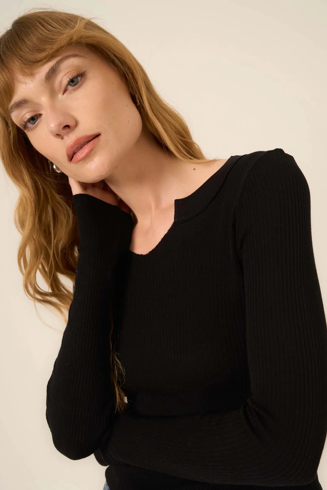 Notch Neck Long Sleeve - Black, Women's Tops Collection