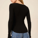 Notch Neck Long Sleeve - Black, Women's Tops Collection