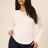 Notch Neck Long Sleeve - White, Women's Tops Collection