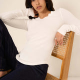 Notch Neck Long Sleeve - White, Women's Tops Collection