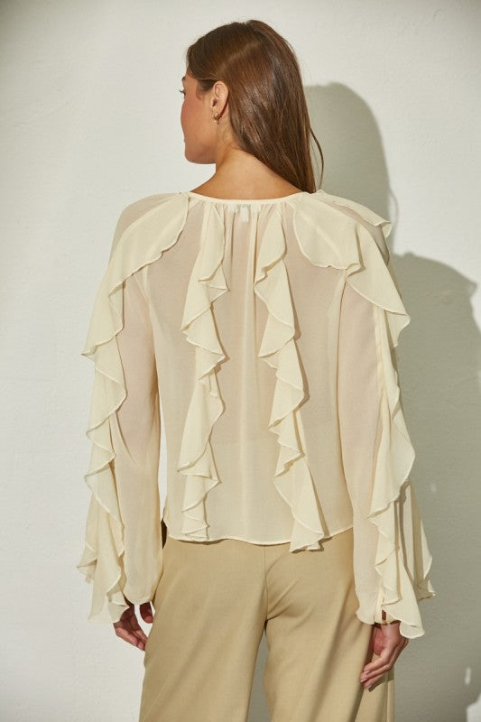 Ruffled Chiffon Blouse - cream, womens shirt collection