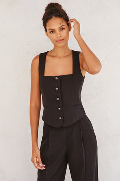 Vest With Front Buttons - Black, Women's Tops Collection