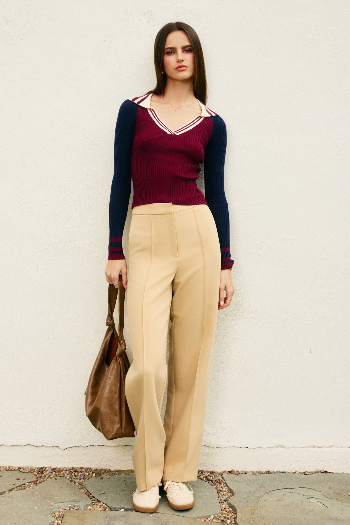 Collared Sweater - Burgundy/Navy, Women's Tops Collection