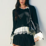 Collared Layered Sweater With Lace Bottom