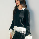 Collared Layered Sweater With Lace Bottom
