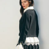 Collared Layered Sweater With Lace Bottom