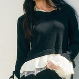 Collared Layered Sweater With Lace Bottom