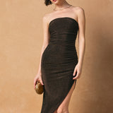 Strapless Holiday Knit Dress - black/rose gold, womens dress collection