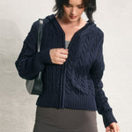 Knit Hooded Sweatshirt - navy, womens sweatshirt collection