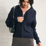 Knit Hooded Sweatshirt - navy, womens sweatshirt collection