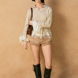 Collared Layered Sweater With Lace Bottom