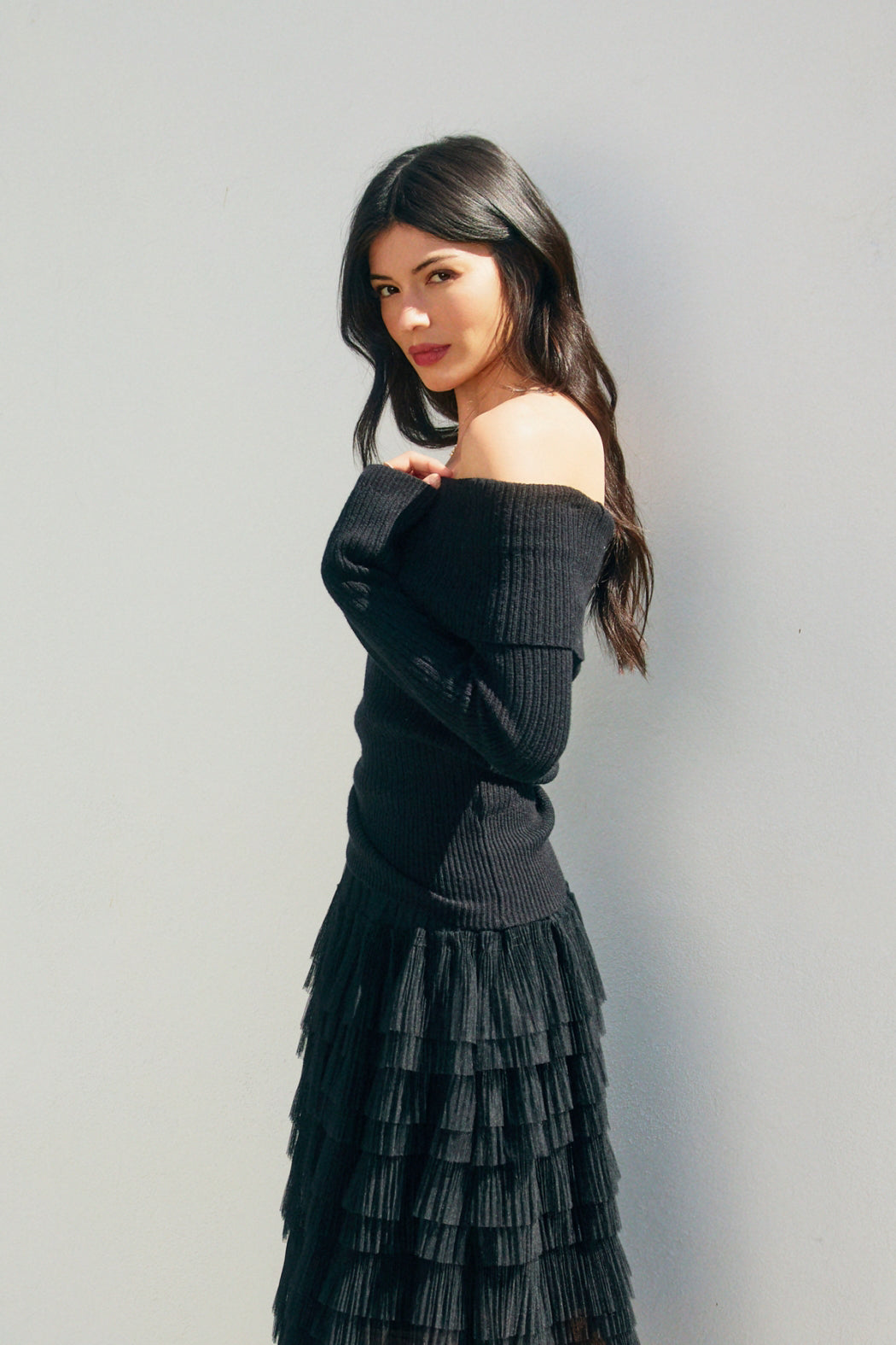 Off Shoulder Rib Sweater - black, womens sweater collection