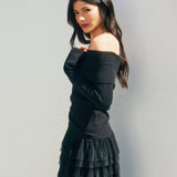 Off Shoulder Rib Sweater - black, womens sweater collection