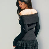 Off Shoulder Rib Sweater - black, womens sweater collection