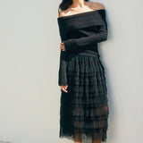 Off Shoulder Rib Sweater - black, womens sweater collection