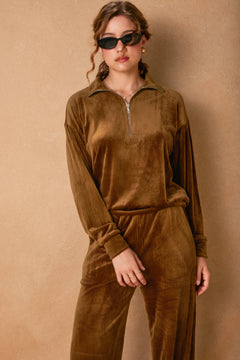 Velour Sweat Outfit - caramel, womens matching set collection