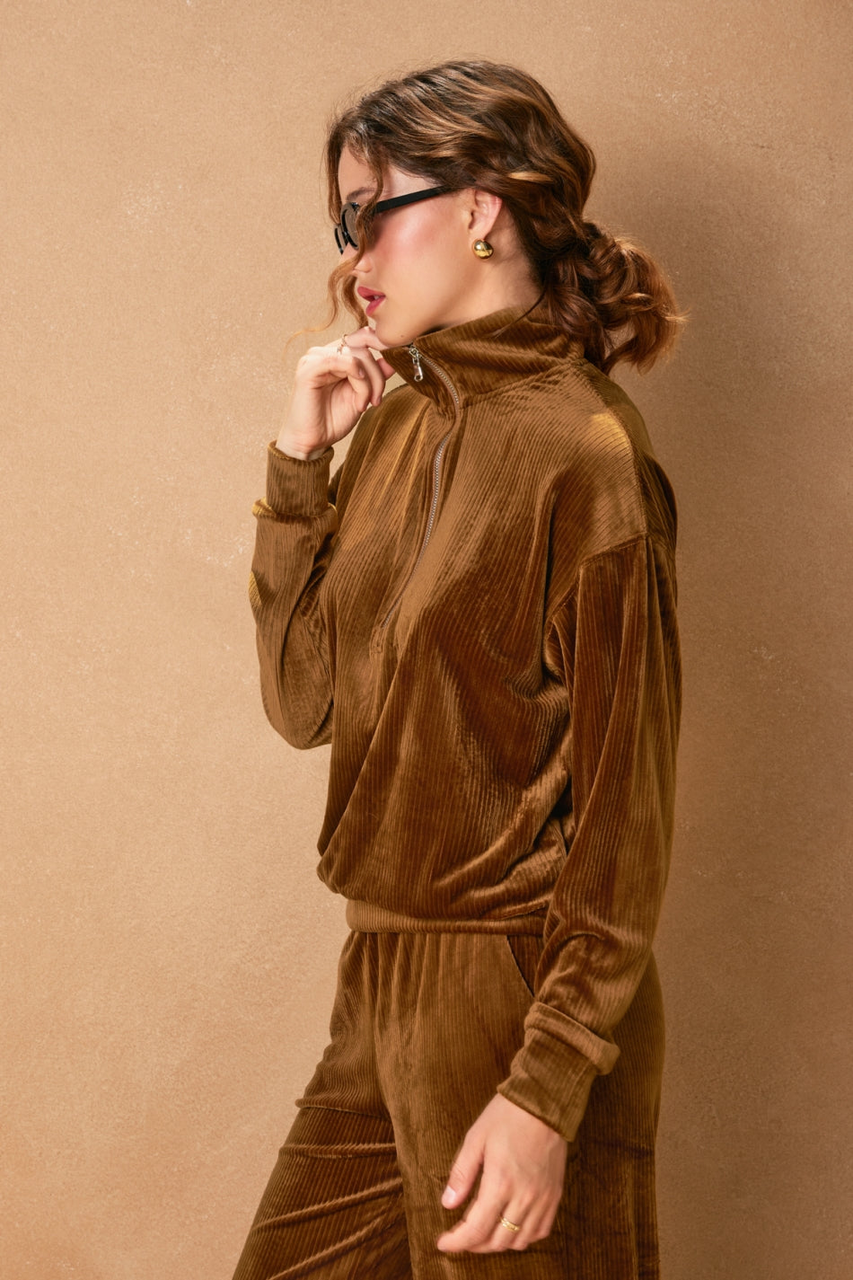 Velour Sweat Outfit - caramel, womens matching set collection