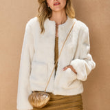 Front Pocket Furry Jacket - cream, womens jacket collection