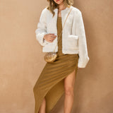 Front Pocket Furry Jacket - cream, womens jacket collection
